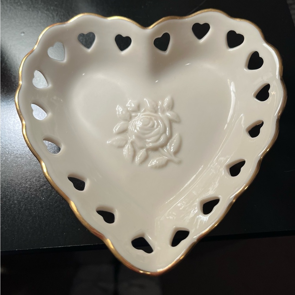 Vintage Lenox heart dish 24k gold rim